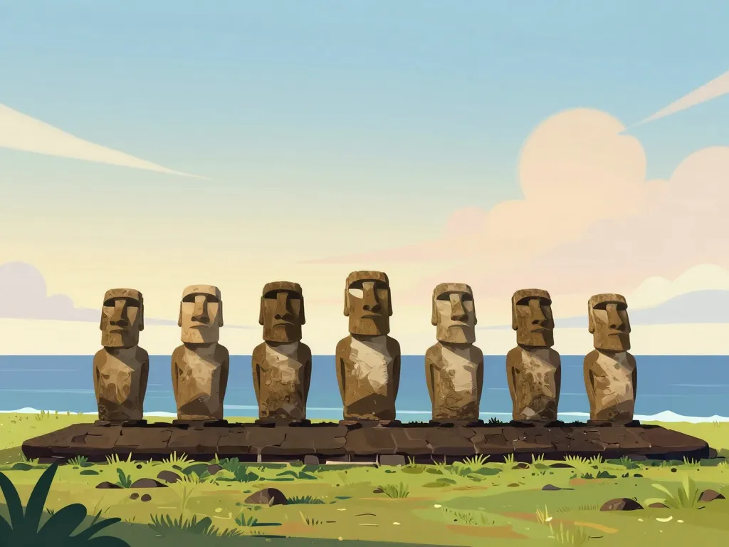 ahu akivi moaï alignés plateforme cérémonielle paysage polynésien