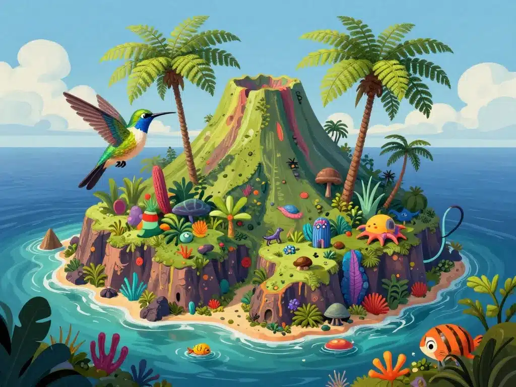 Illustration biodiversité archipel Juan Fernández faune flore sauvage