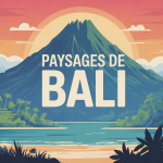 Illustration bali paysage rizières volcans plages
