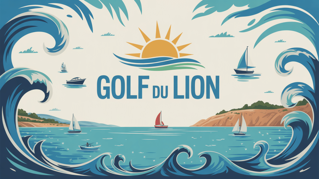 Golf du Lion, mer agitée et vents, illustration vectorielle