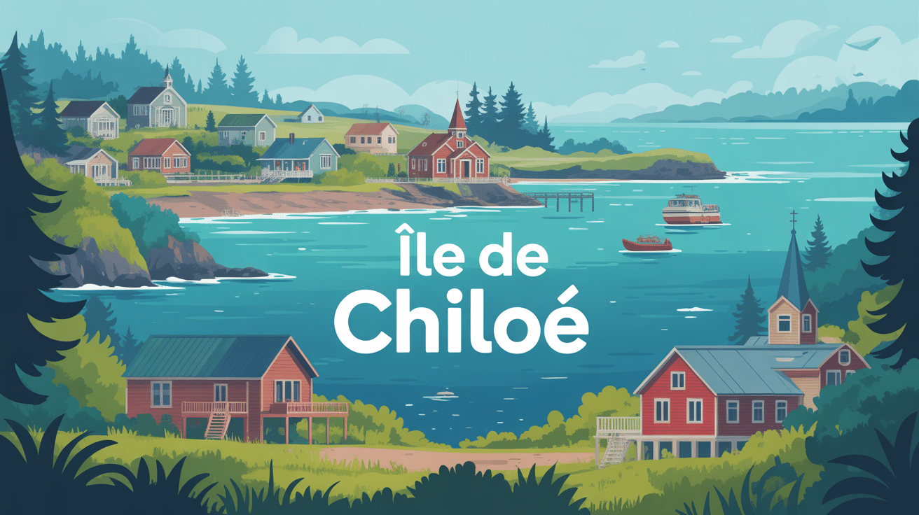 Vue panoramique ile de chiloe villages églises nature