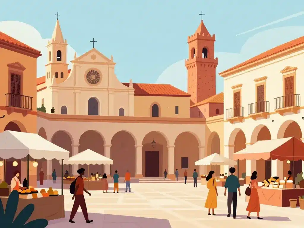 Vue éditoriale place marché et sites majeurs Vic Espagne