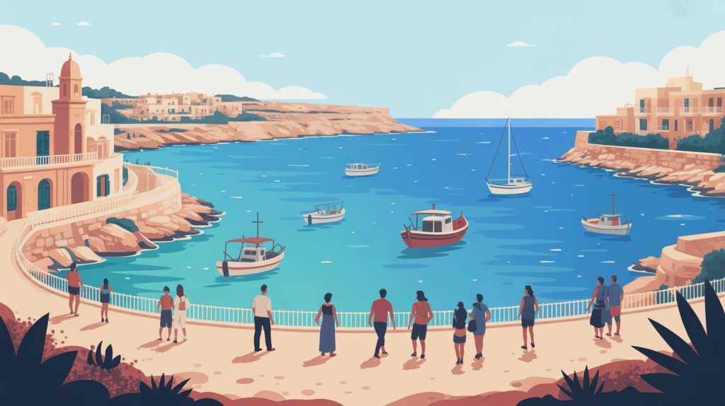 Vue générale de Marsaskala baie promenade méditerranéenne