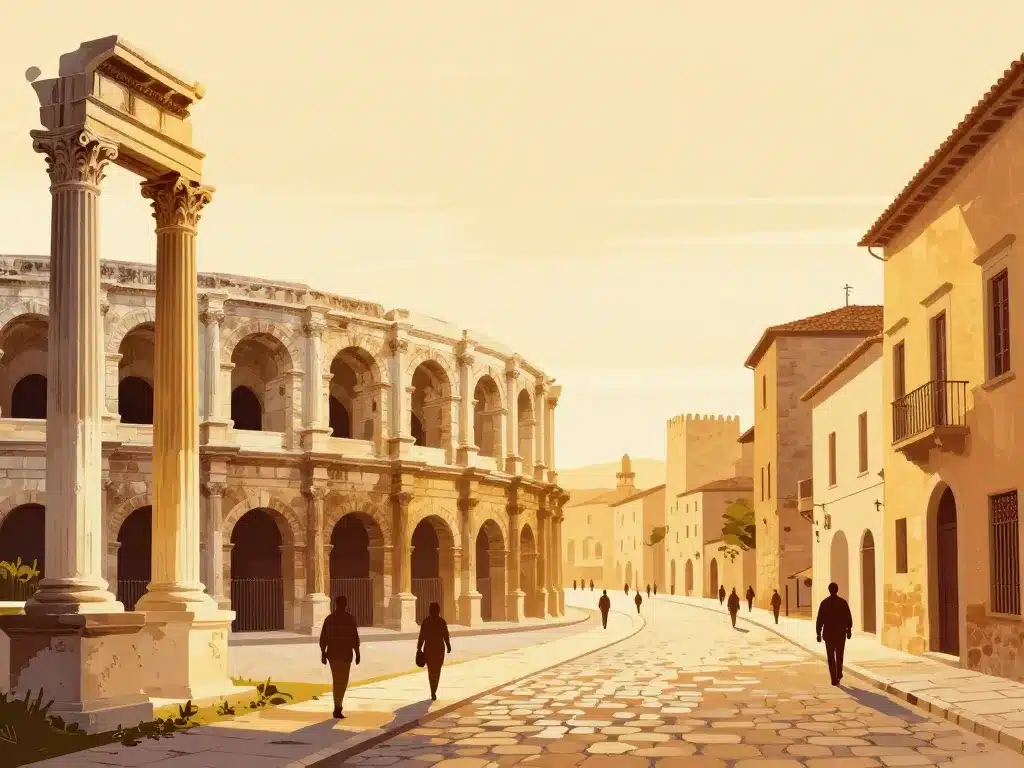 illustration monuments romains ruelles arles centre historique