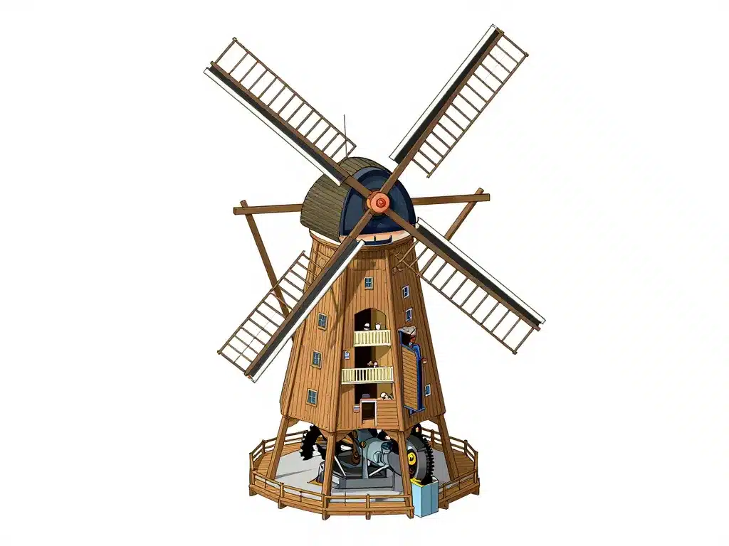 diagramme structure moulin Hollande mécanismes internes