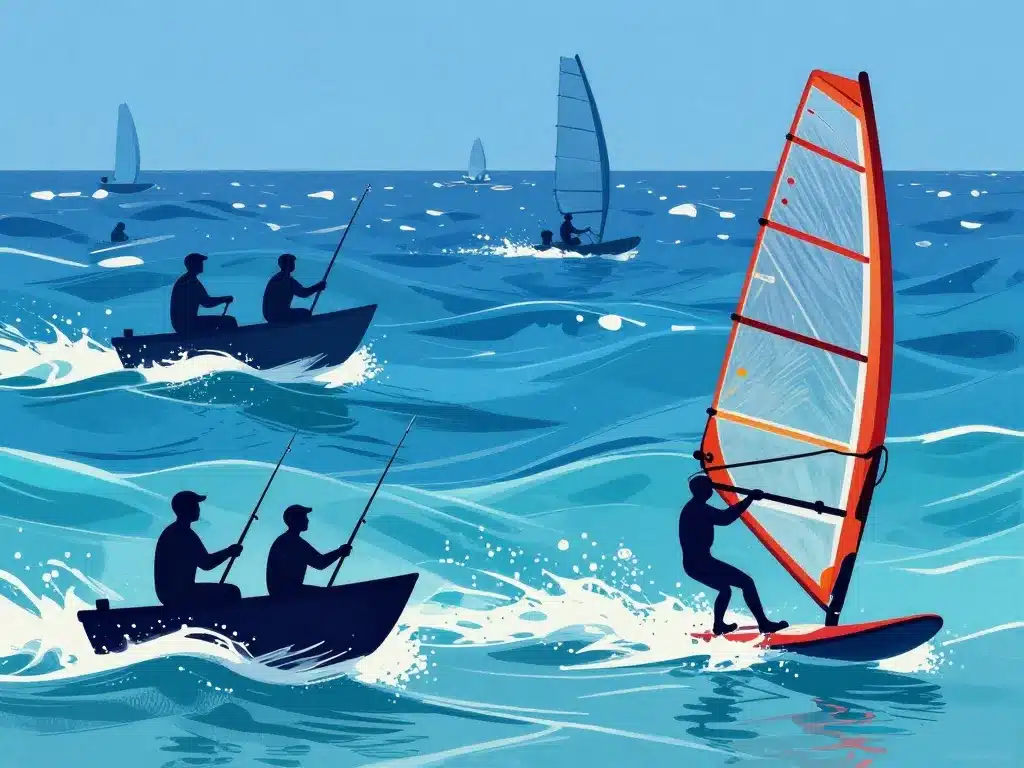 Scène de navigation pêche sports nautiques golf du lion