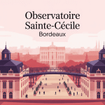 Vue aérienne illustrée de l'observatoire Sainte Cécile Bordeaux sur le Jardin Public