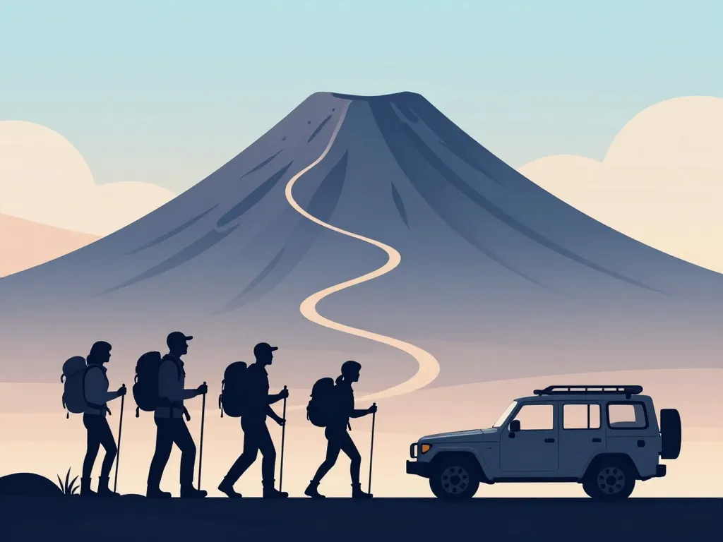 Préparation de l’ascension du volcan Licancabur, randonneurs et guide au pied du volcan