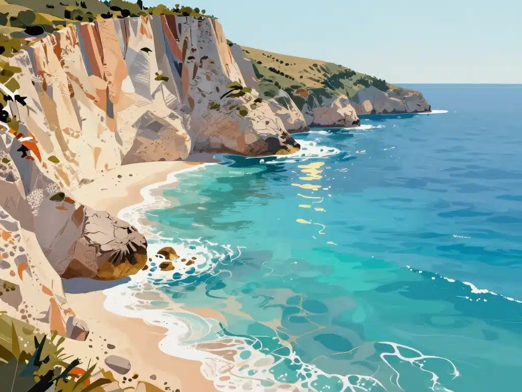 Paysage Chypre falaises criques eau turquoise illustration