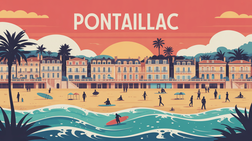 Illustration vectorielle quartier Pontaillac plage coucher de soleil