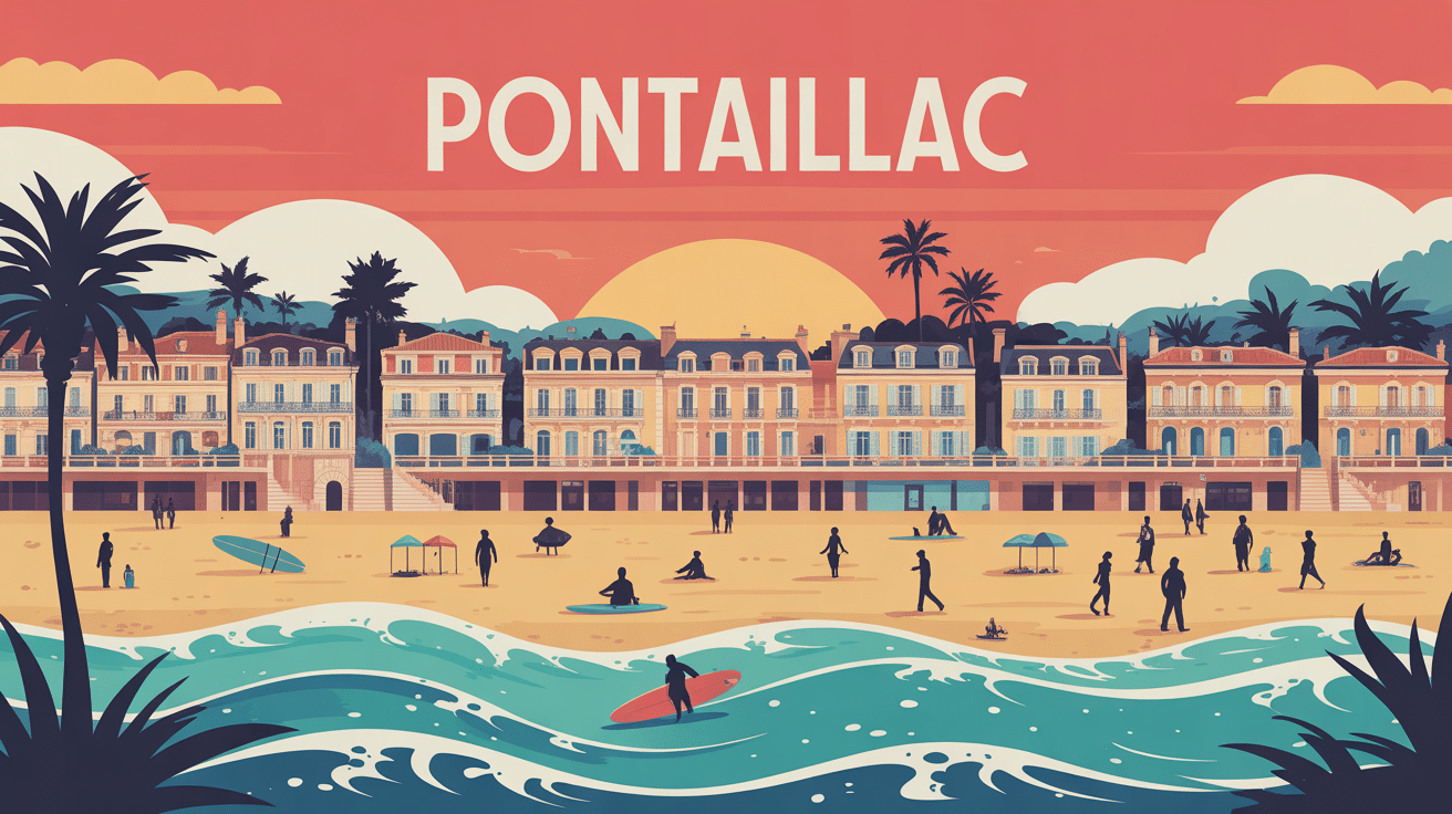 Illustration vectorielle quartier Pontaillac plage coucher de soleil