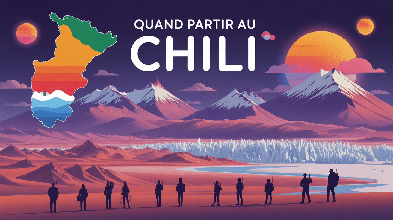 Quand partir au Chili, illustration stylisée des paysages du Chili