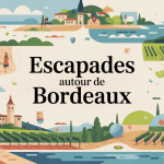 que faire autour de Bordeaux illustration mosaïque vignobles plages villages