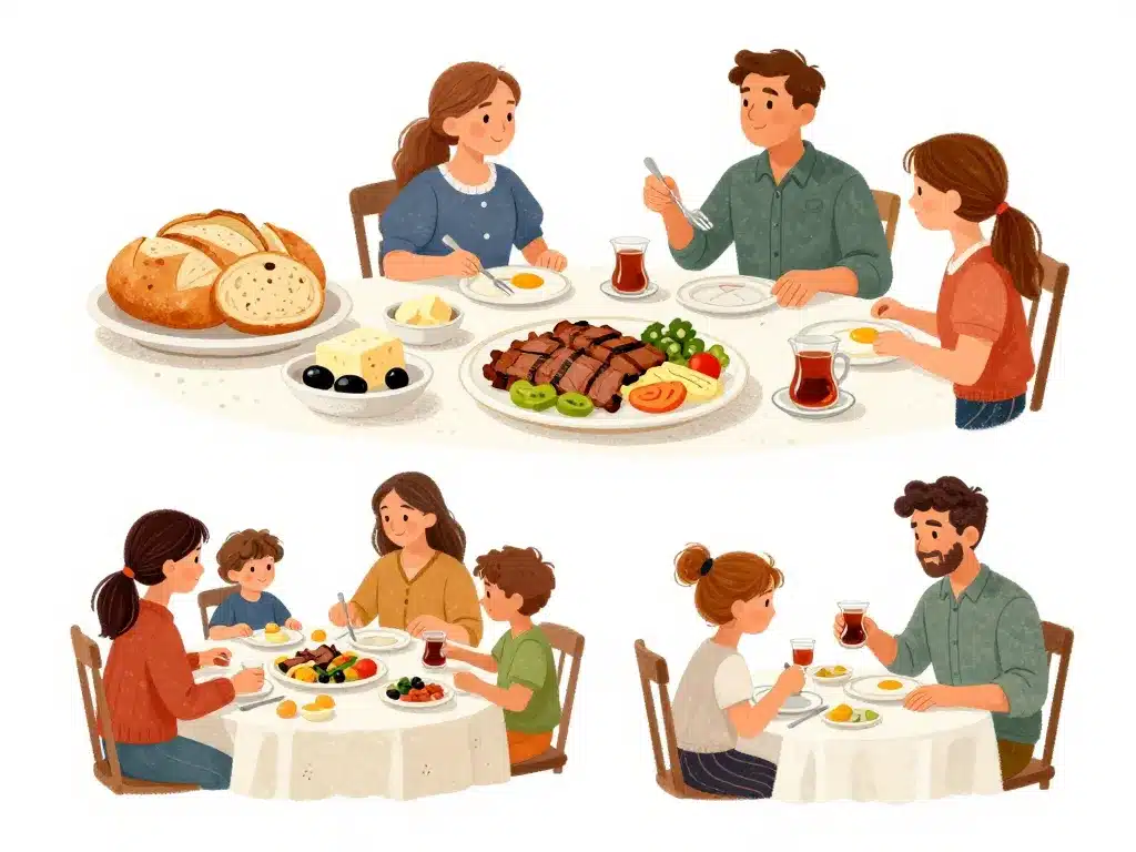 que mange t on en Albanie illustration repas petit déjeuner déjeuner dîner