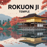 Illustration vectorielle du rokuon ji temple avec pavillon d'or et jardin japonais
