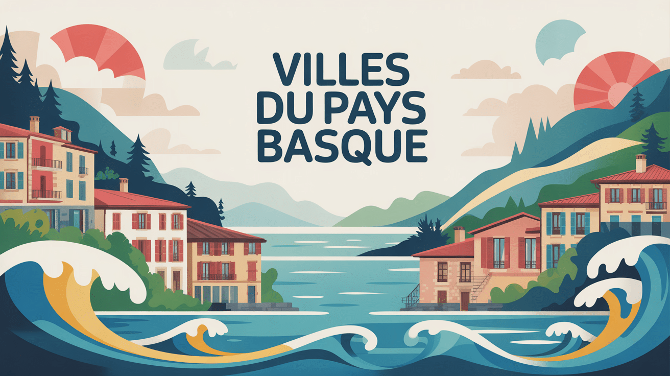 Montage abstrait villes du Pays basque mer montagne culture