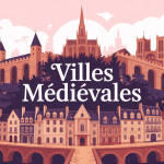 Illustration ville médiévale remparts ruelles cathédrale