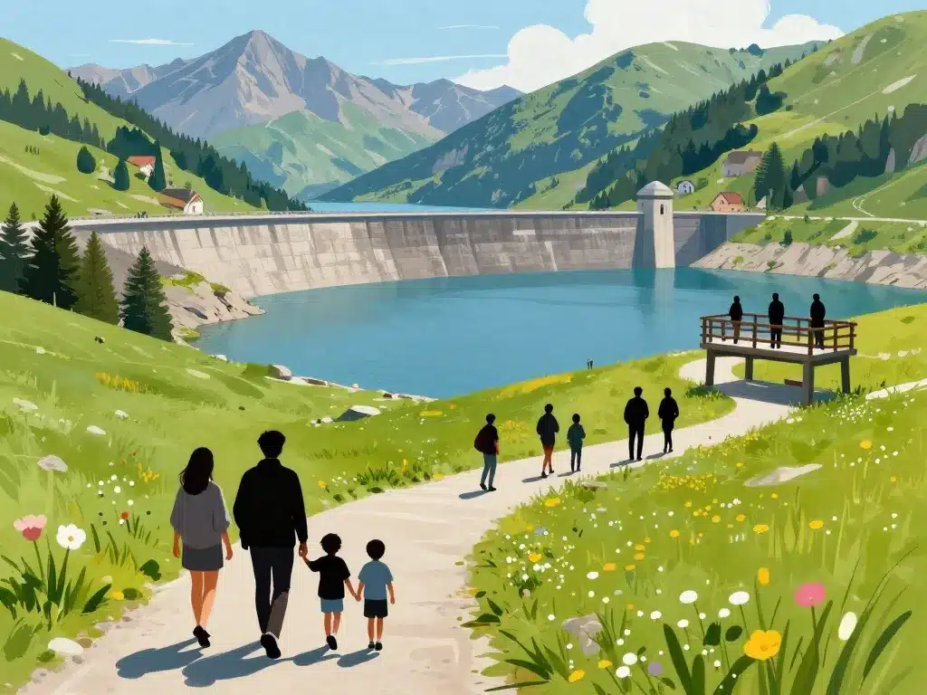 visiteurs au barrage de la grande dixence en été