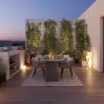 Aménagement terrasse 12m2 : zones repas et lounge lumineuses