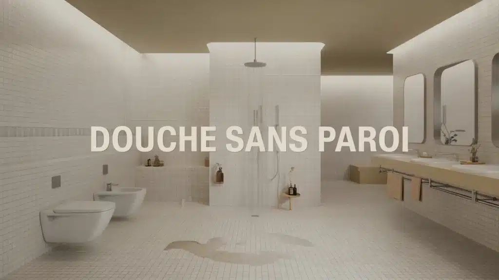 Douche sans paroi walk-in moderne, sol carrelé antidérapant