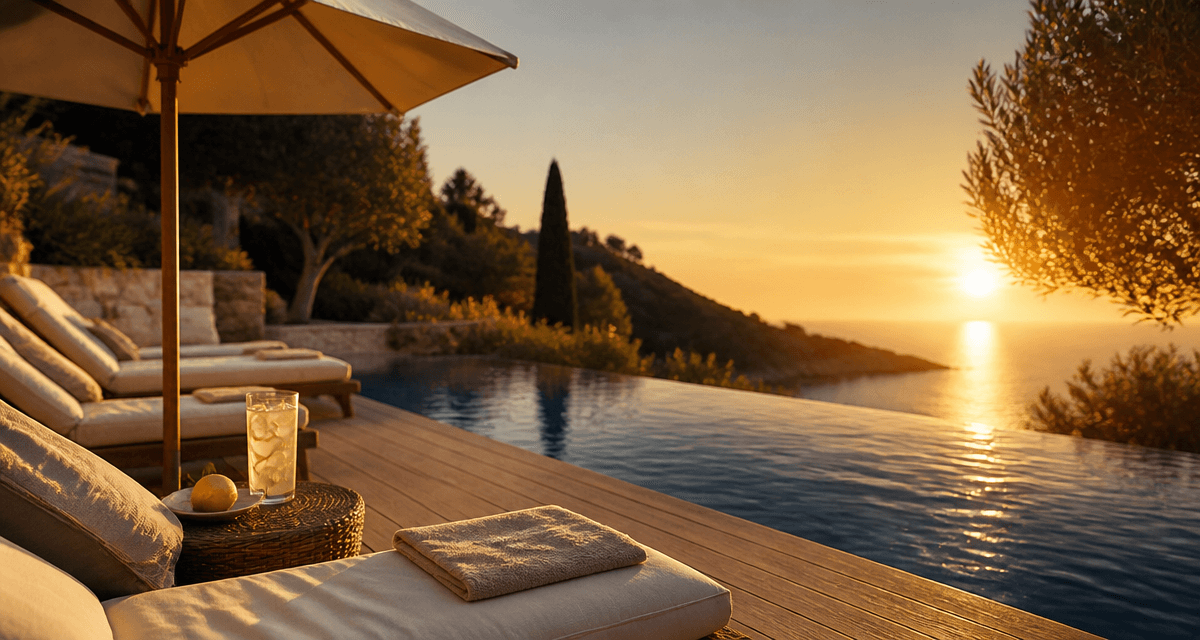 airbnb avec piscine terrasse privée bois et transats
