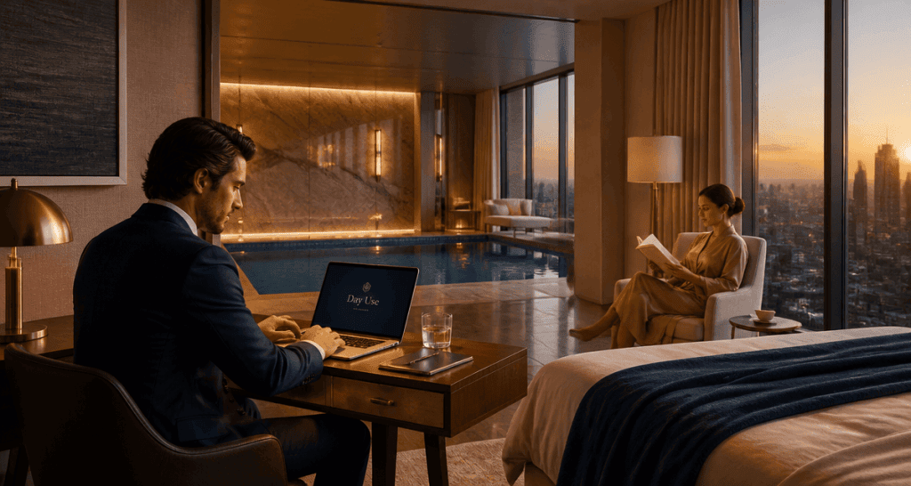chambre a l'heure moderne avec vue urbaine
