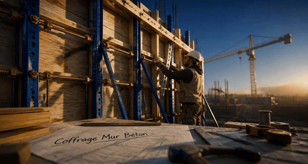 coffrage mur béton bois métal ouvrier chantier