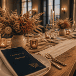 decos de mariage table terracotta et bleu nuit