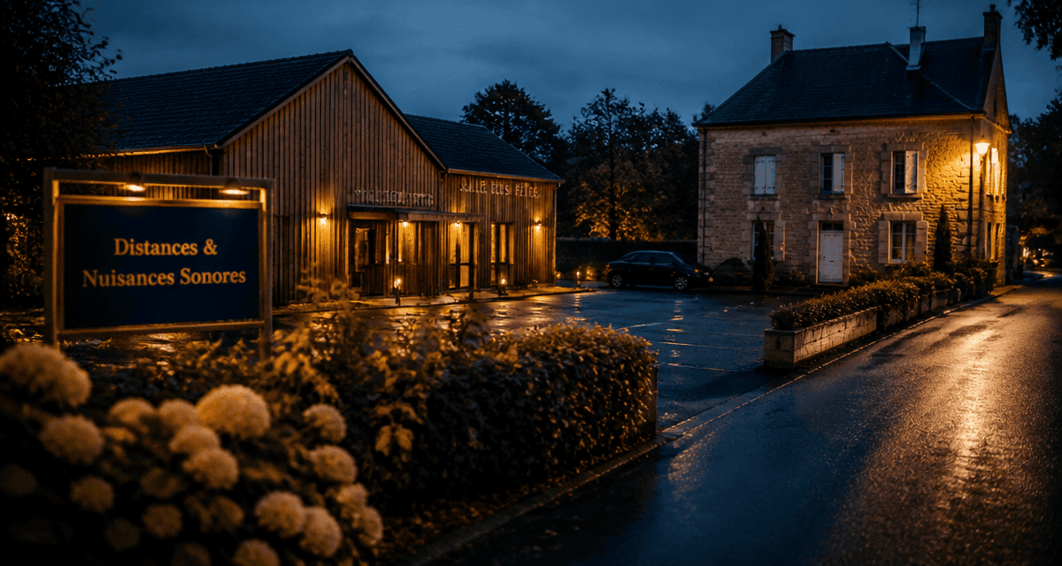 distance entre salle des fêtes et habitation panneau bleu