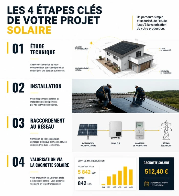Étapes d'un projet d'installation solaire avec 3e habitat