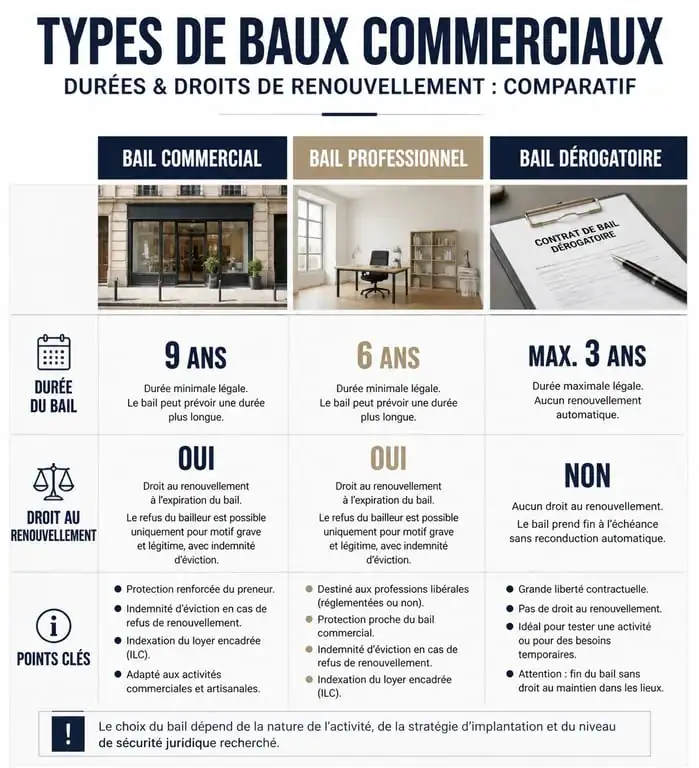 Infographie comparative des types de baux pour local pour entreprise