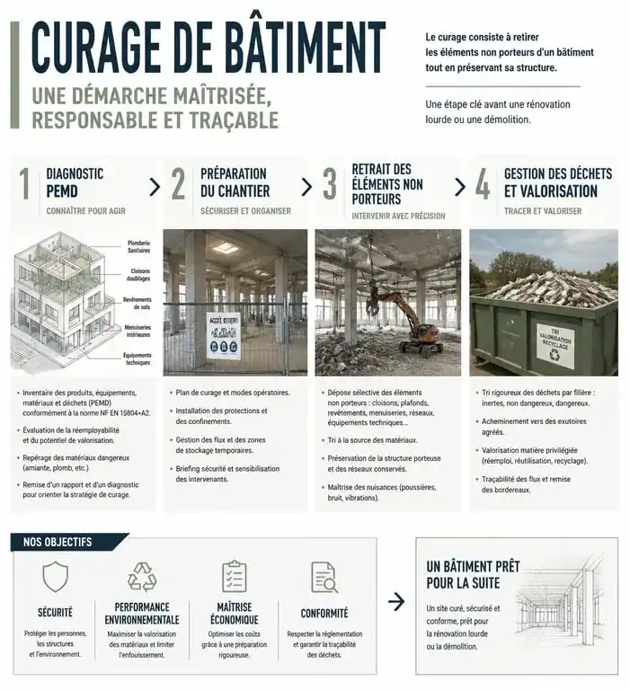 Étapes clés d'un chantier de curage de bâtiment avant rénovation