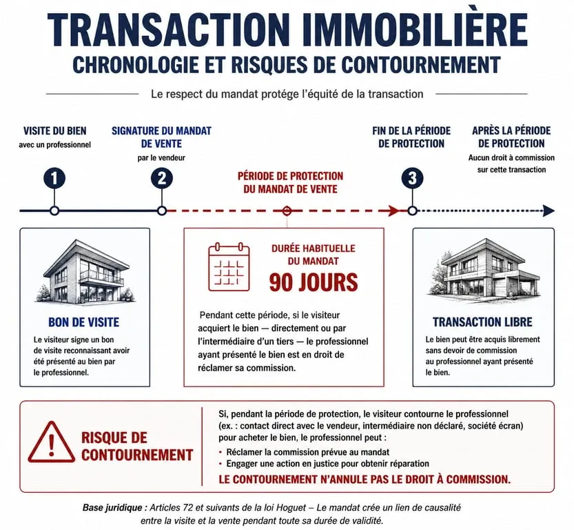 Schéma explicatif de la durée de validité d'un bon de visite et protection de l'agence immobilière