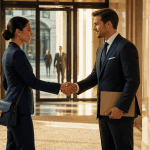 local pour entreprise femme d'affaires agent immobilier hall