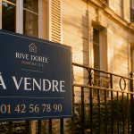 panneaux agence immobilière Akilux sur façade en pierre