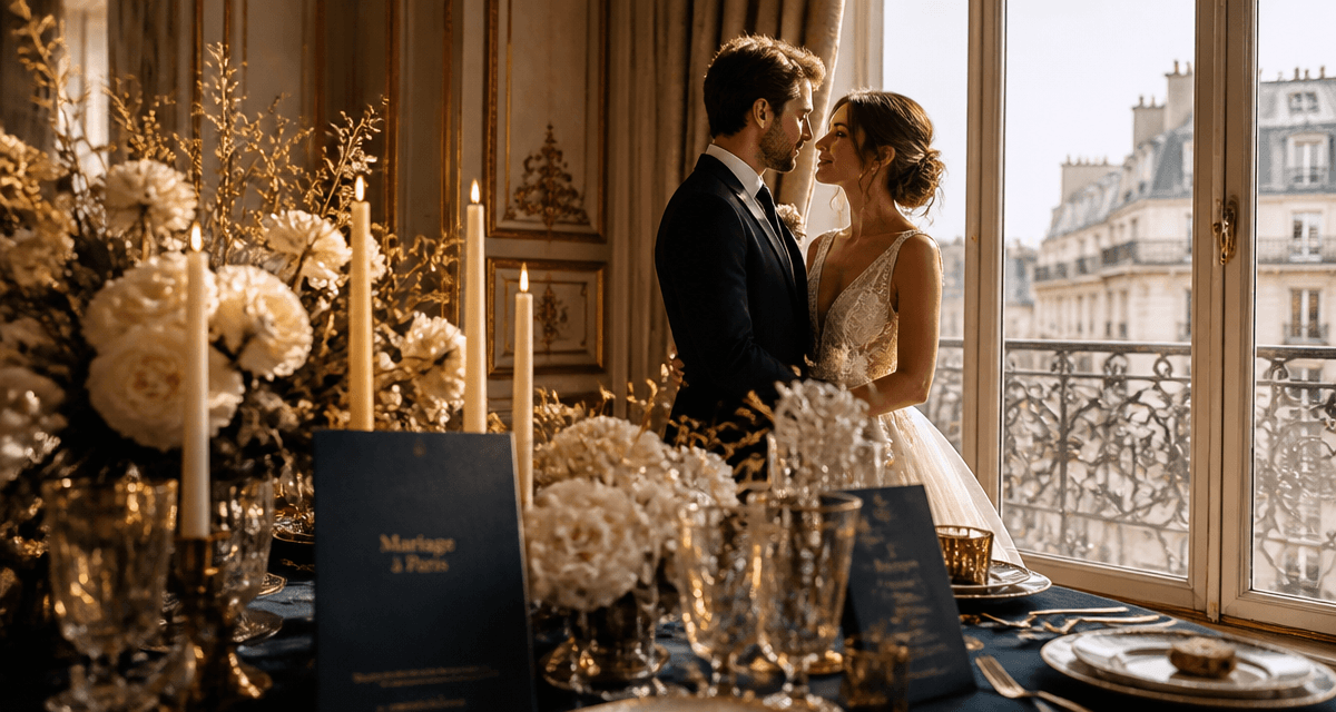 Paris mariage couple chic salon élégant