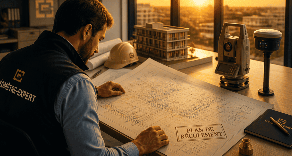 plan de récolement sur table avec géomètre