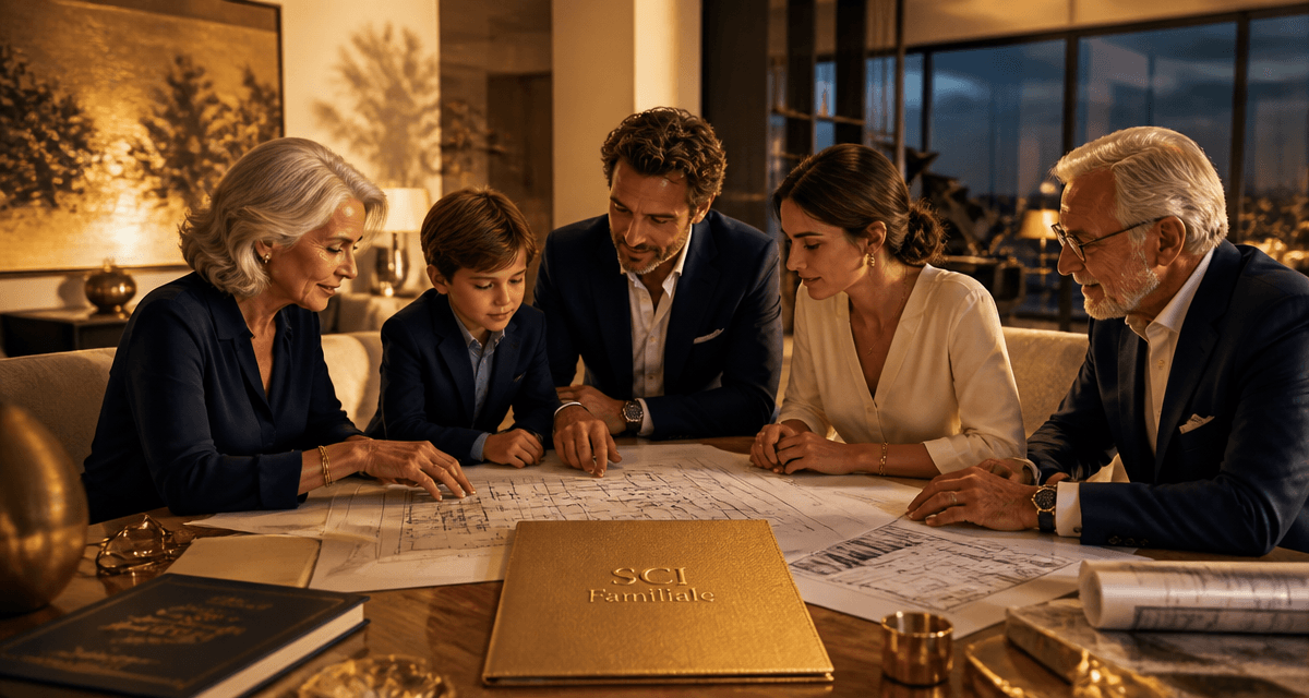 famille discutant scpi familiale autour d'une table
