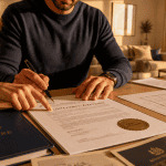 Vente locative signature contrat jeune couple