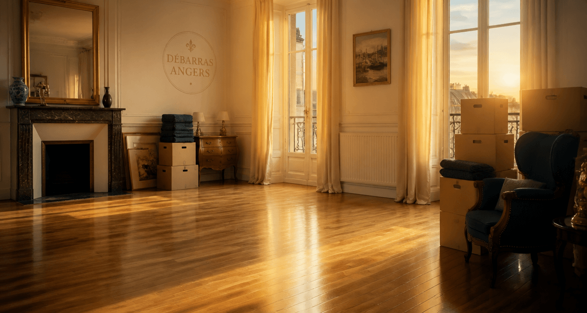Vide maison Angers salon vidé parquet et cartons