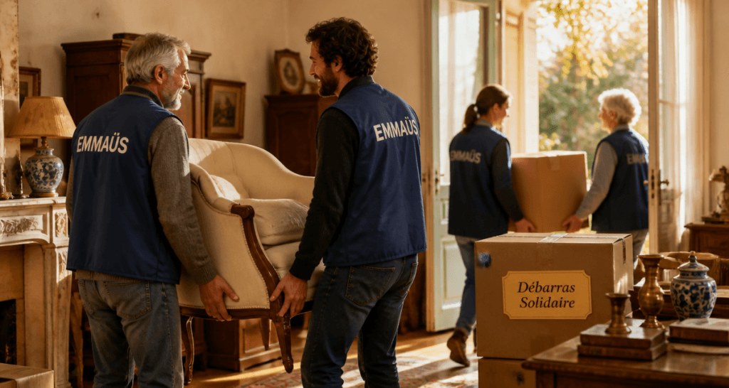 Vider une maison Emmaus avec benevoles et meubles