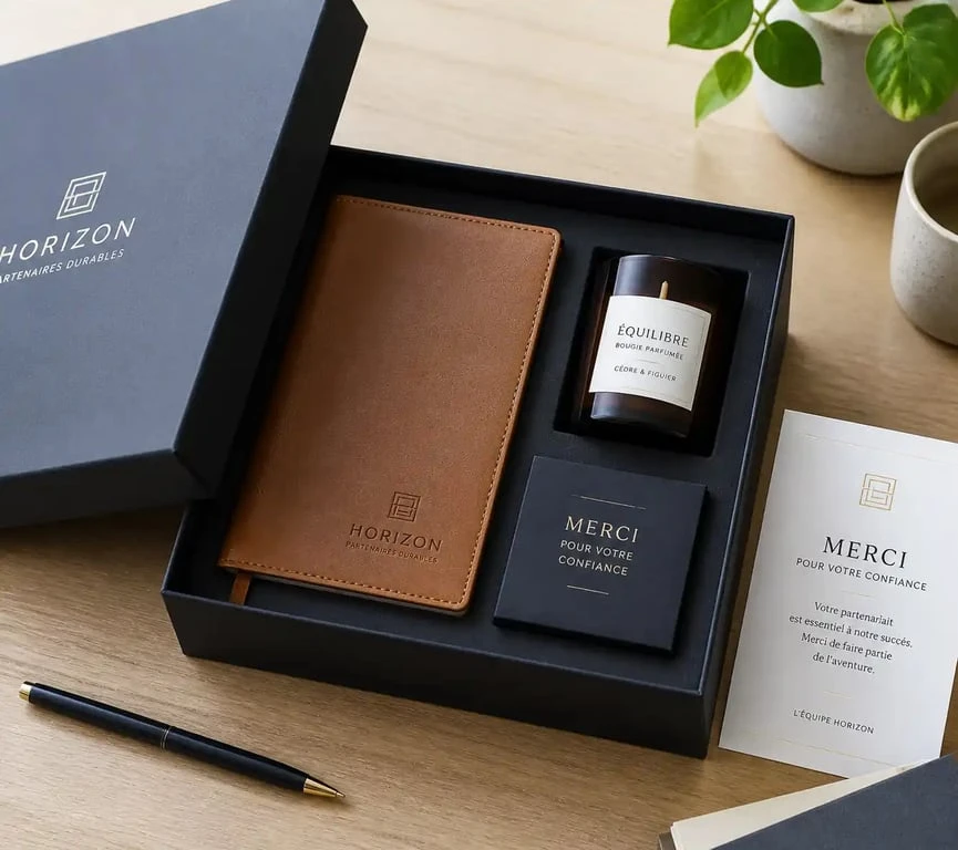 Coffret cadeau client haut de gamme pour entreprise avec personnalisation