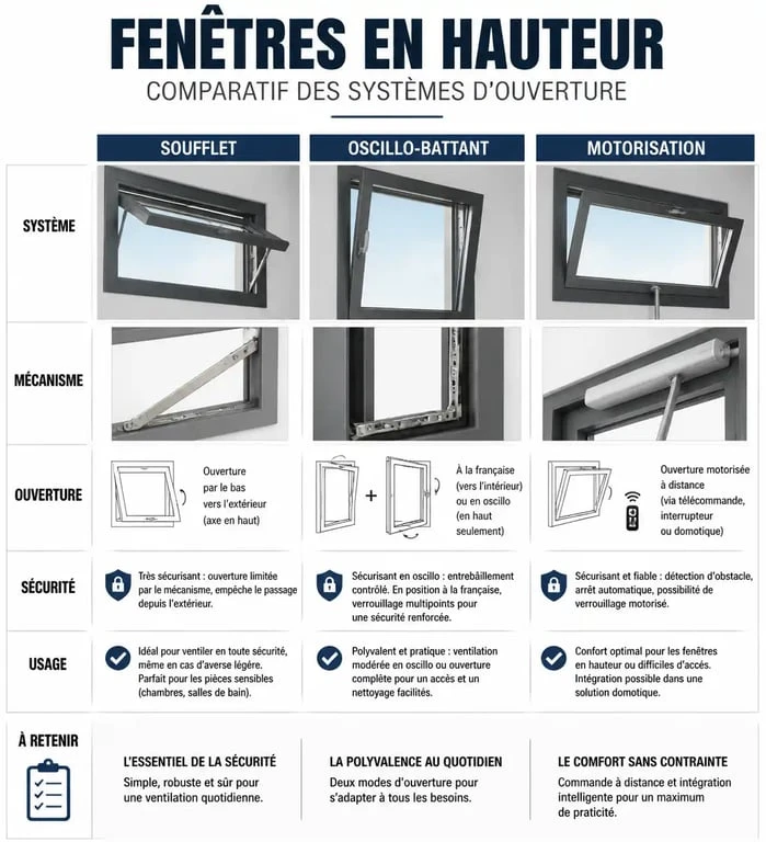 Comparatif des systèmes d'ouverture de fenêtre en hauteur pour la sécurité et l'aération