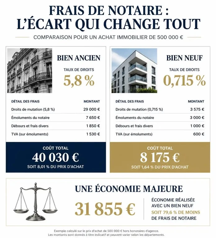 Comparatif des frais de notaire pour un achat immobilier en SCI entre l'ancien et le neuf