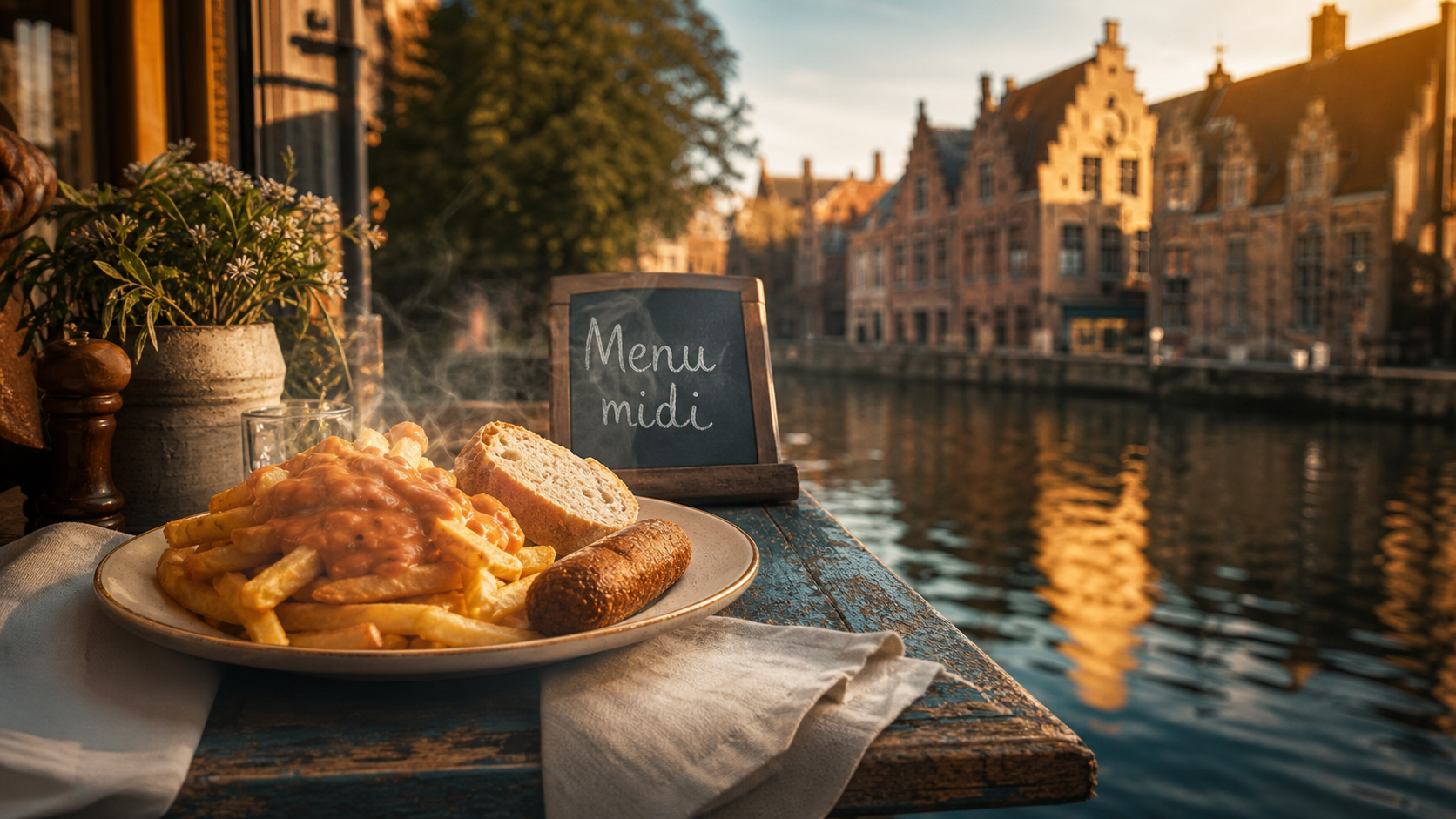 Ou manger à Bruges pas cher : frites belges près du canal