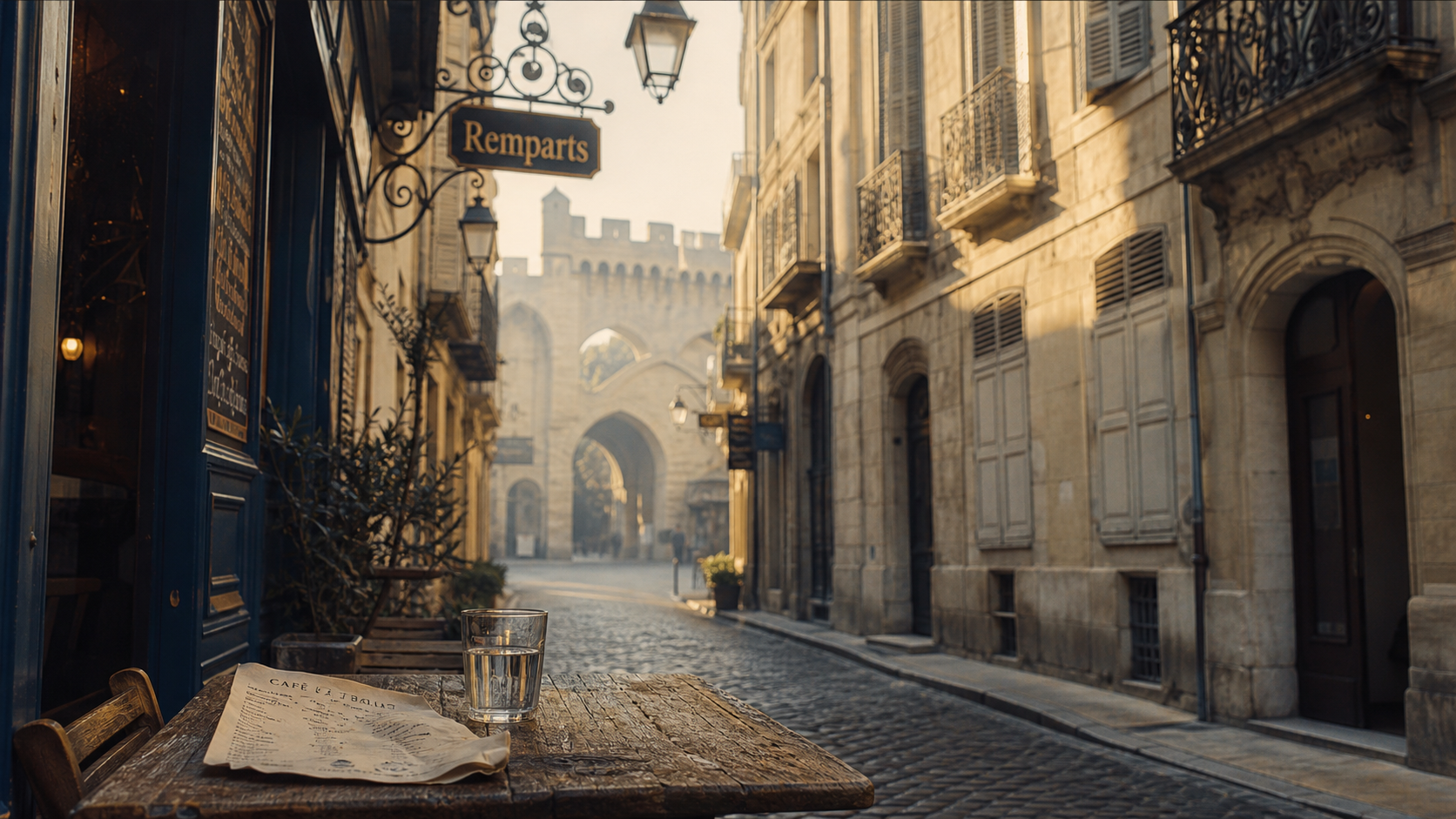 Quartier Avignon, ruelle intra-muros, remparts et pierre claire