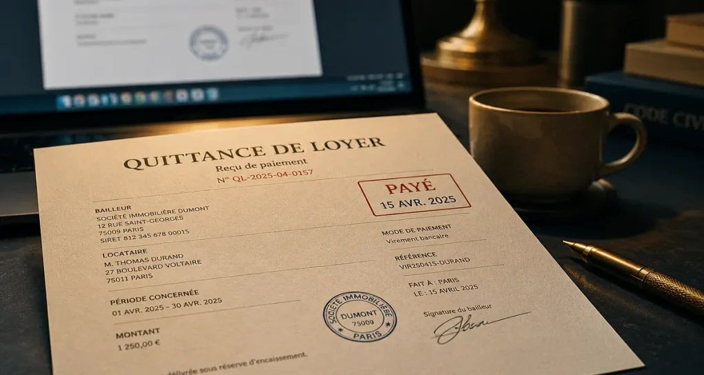 Quittance de loyer PDF gratuit, modèle conforme imprimé avec tampons