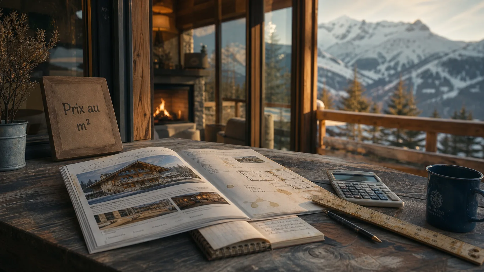 Achat chalet montagne : prix au m² sur balcon de chalet, station et vue montagnes