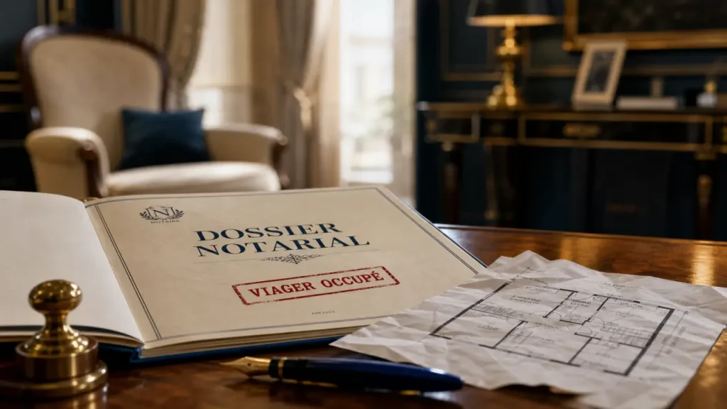 Achat en viager occupé : dossier notarial et tampon « Viager occupé »