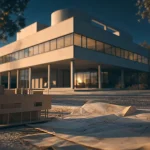 Architecte moderne : villa moderniste béton sur pilotis, rideau de verre